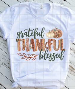 Grateful Thankful Blessed Sublimation Transfer