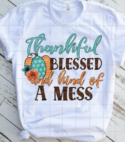 Thankful Blessed and kind of a mess Sublimation Transfer