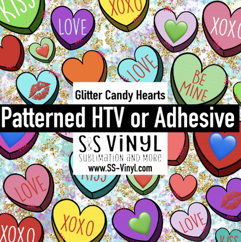 Glitter Candy Hearts Valentine Pattern Permanent Adhesive Vinyl