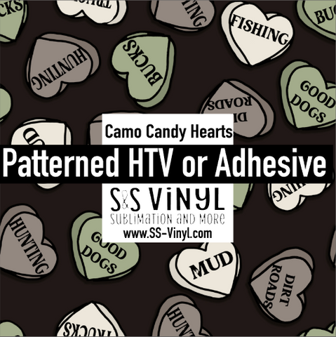 Camo Candy Hearts Valentine Pattern Permanent Adhesive Vinyl