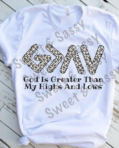 HTV God is greater than the highs or lows, Leopard Print, Transfer