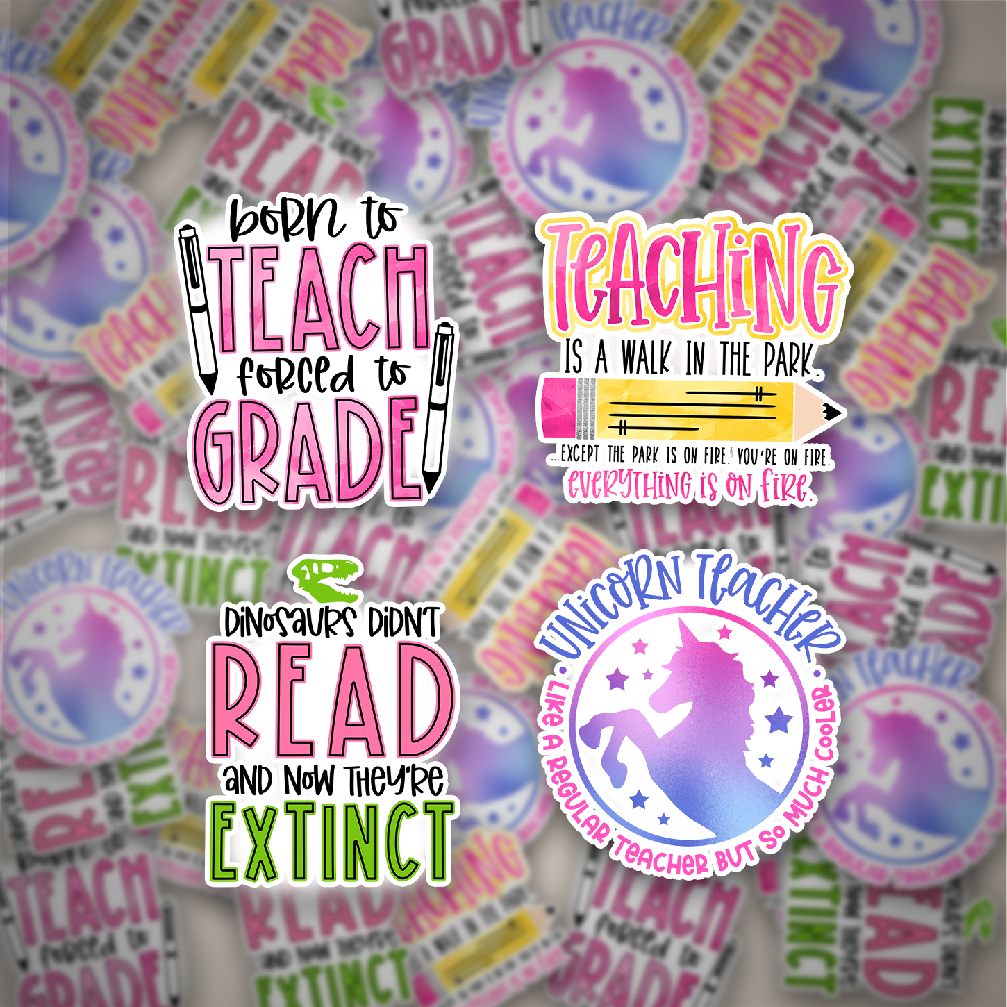 Funny Teacher Occupation Stickers, 4 Pack, Permanent Vinyl Decals ($1.50 each)