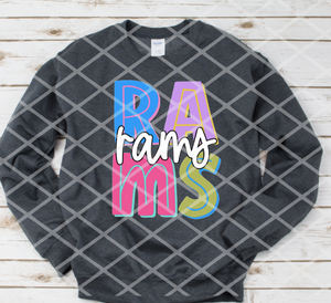 Rams Big and Bright, Sublimation, DTF, or HTV Transfer