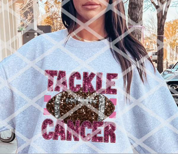 Tackle Cancer Football Sparkle, Breast Cancer, Sublimation or DTF Transfer