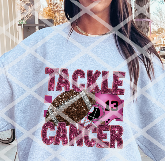 Tackle Cancer Football with Number Sparkle, Breast Cancer, Sublimation or DTF Transfer
