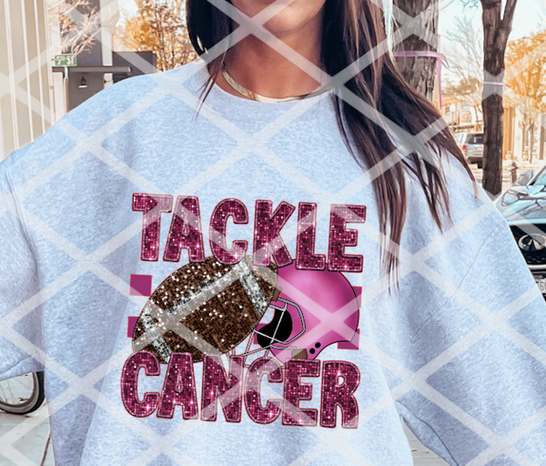 Tackle Cancer Football with Number Sparkle, Breast Cancer, Sublimation or DTF Transfer