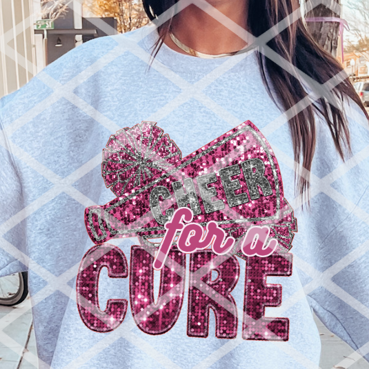 Cheer for a Cure, Sparkle, Breast Cancer, Sublimation or DTF Transfer