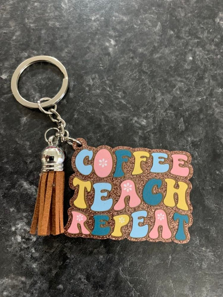 Coffee Teach Repeat Keychains