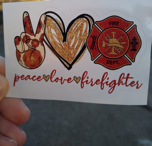 Peace Love Firefighter, Vinyl Decal