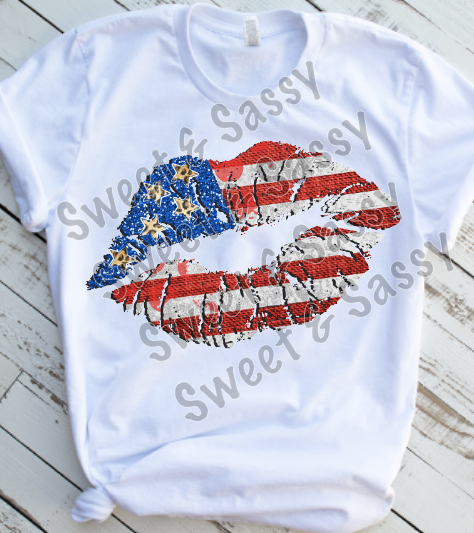 American Flag Lips, 4th of July Sublimation Transfer