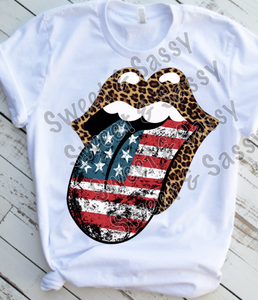 USA Leopard Print Lips with black background, KISS USA Sublimation Transfer