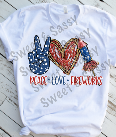 Peace Love Fireworks, USA Sublimation Transfer