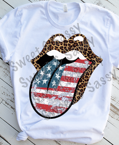 USA Leopard Print Lips with white background, KISS USA Sublimation Transfer