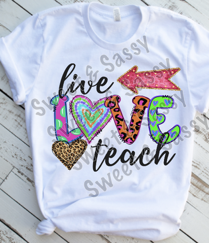Live Love Teach, Apples, Back to School, Sublimation Transfer