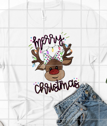 Merry Christmas Reindeer with Bow Sublimation Transfer