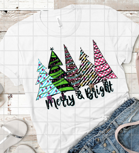 Merry and Bright Christmas Trees, Sublimation Transfer