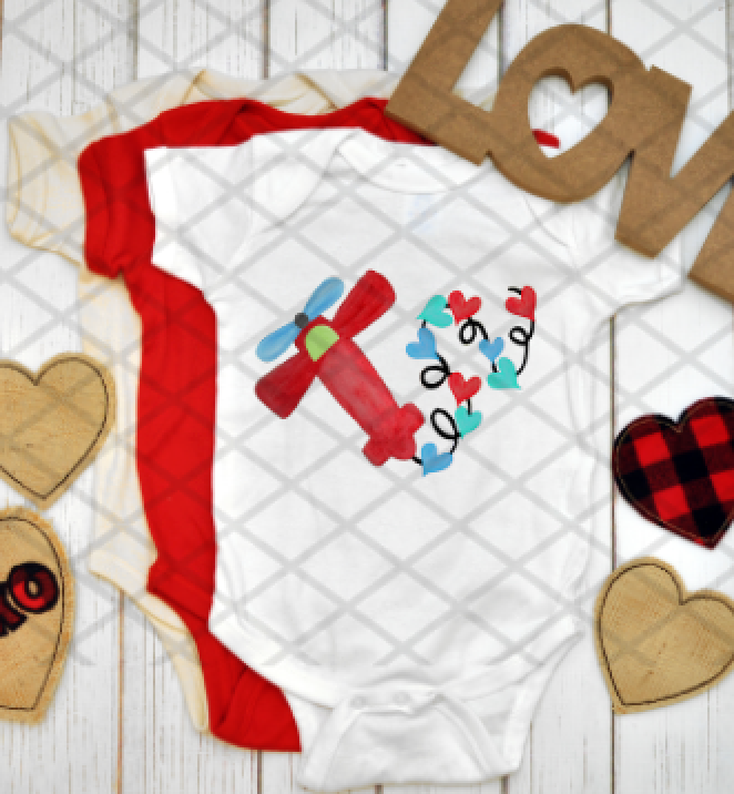Airplane with Hearts, Valentine's Day, Ready to press, Sublimation Transfer