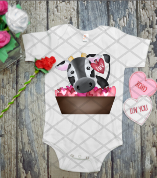 Farm Cow with Hearts, Ready to press, Sublimation Transfer
