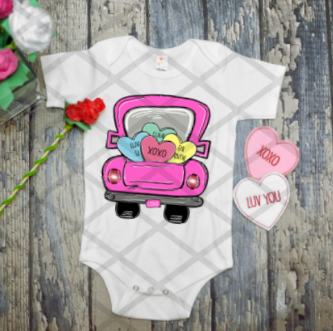 Valentine Truck with Hearts, Valentine's Day, Ready to press, Sublimation Transfer