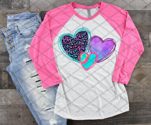 Blue and Purple Hearts, Valentine's Day, Ready to press, Sublimation Transfer