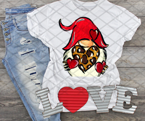 Gnome with Heart, Leopard Print Heart, Valentine's Day, Ready to press, Sublimation Transfer