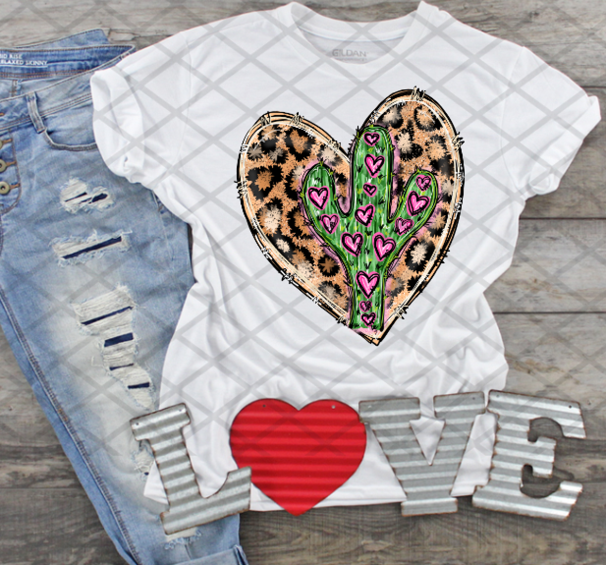 Heart with Cactus, Valentine's Day Ready to press, Sublimation Transfer