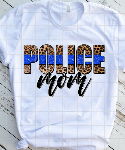 Police Mom, Leopard and Blue, Ready to Press, Sublimation Transfer