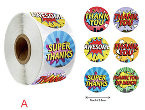 Super Hero Thank You Roll of 500 Stickers, Packaging Sticker