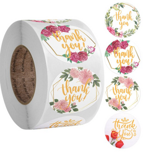 Floral Thank You Roll of 500 Stickers, Packaging Sticker