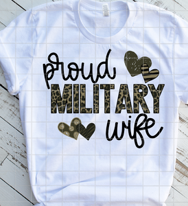 HTV Proud Military Wife, Leopard Print Transfer