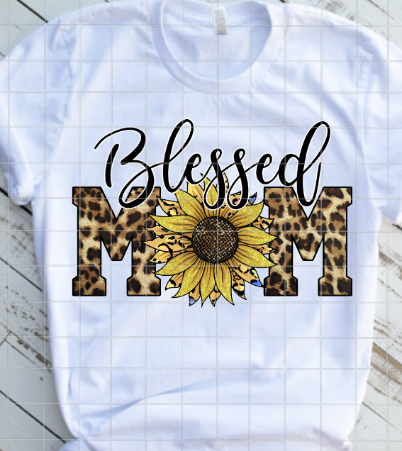 Blessed Mom, Leopard Print and Sunflowers, Ready to Press, Sublimation Transfer