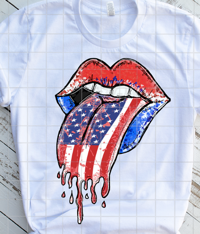 KISS Tongue with USA Flag, Sublimation Transfer