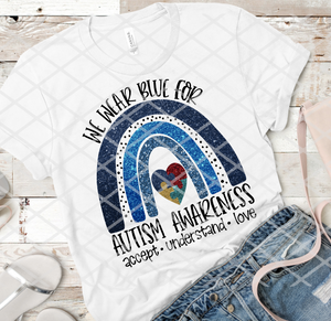 Autism Awareness Rainbow with Heart, Sublimation Transfer