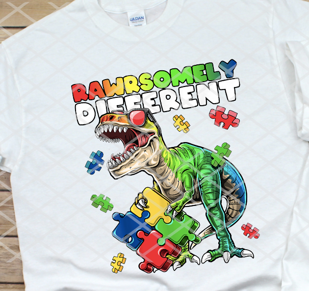 Autism Awareness Rawrsomly Different, Sublimation Transfer