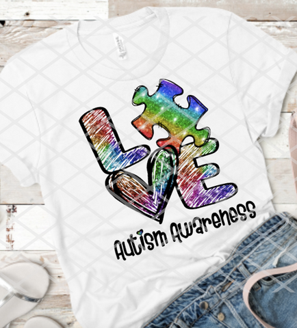 Autism Awareness Rainbow LOVE, Sublimation Transfer