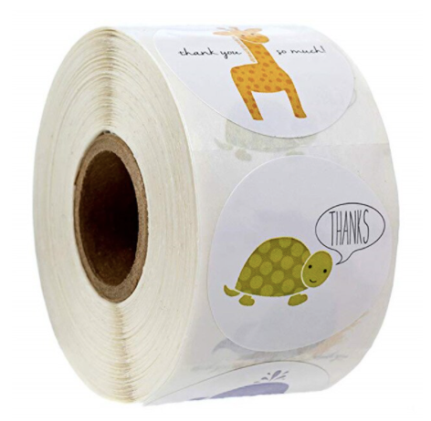 Animal Thank You Roll of 500 Stickers, Packaging Sticker