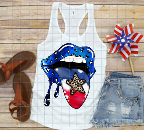 USA Lips and Tongue, America Stars and Stripes, Sublimation Transfer