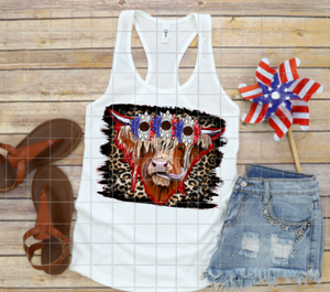 HTV Highland Cow with American Sunflower, Stars and Stripes, Patriotic Transfers