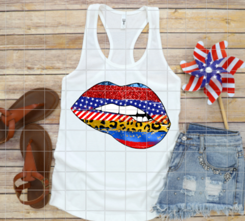 Patriotic Lips, America Stars and Stripes, Sublimation Transfer