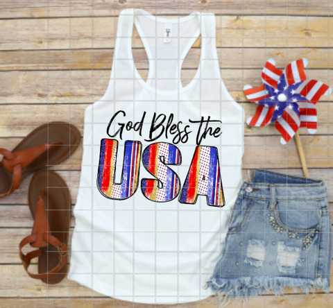 God Bless the USA, America Stars and Stripes, Sublimation Transfer