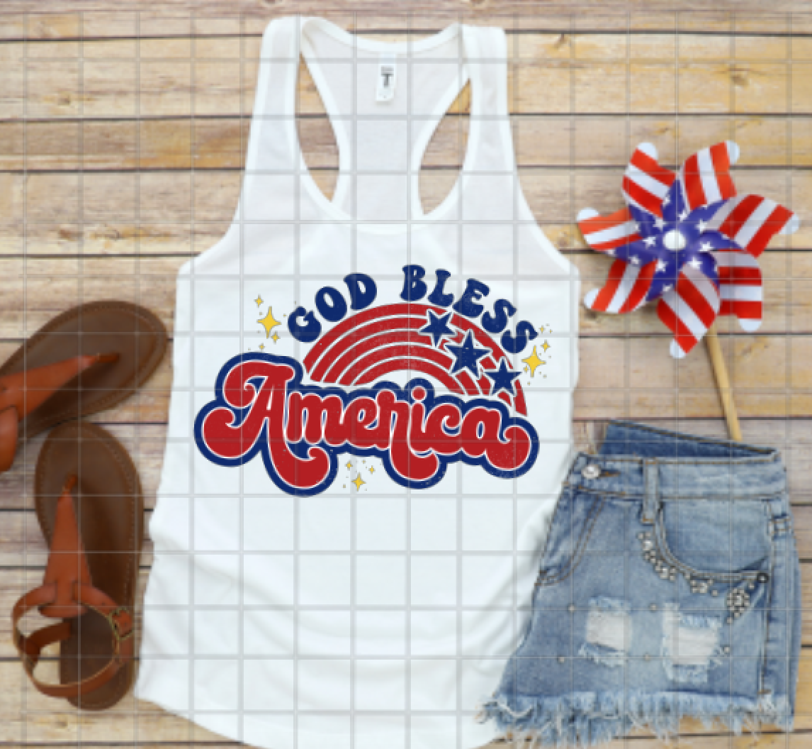 God Bless the USA, America Stars and Stripes, Sublimation Transfer