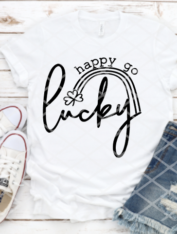 Happy Go Lucky in black, St Patrick's Day Sublimation Transfer, Ready to Press