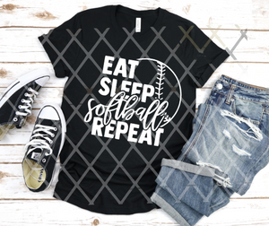 Eat Sleep Softball Repeat, Screen Print