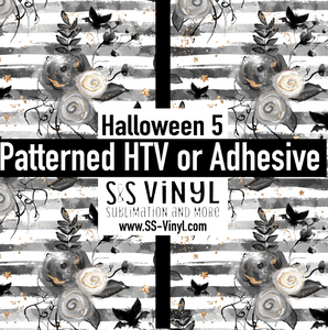 Halloween Black and White Flowers, Print Patterned Permanent Adhesive, HTV, or Sublimation