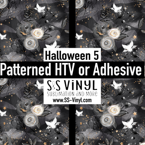 Halloween Black and White Flowers, Print Patterned Permanent Adhesive, HTV, or Sublimation