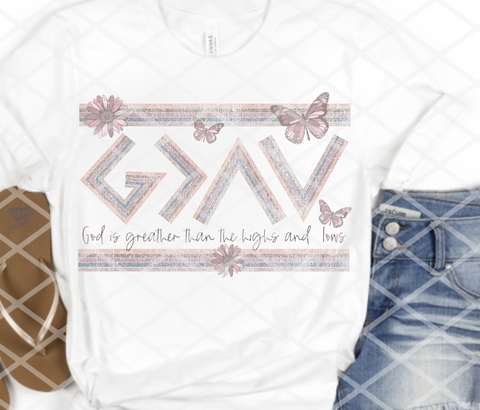 God is Greater than the highs and lows, Sublimation Transfer, Ready to Press Transfer