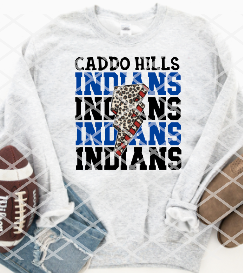 Caddo Hills Indians Stacked Bolt Sublimation or HTV Transfer