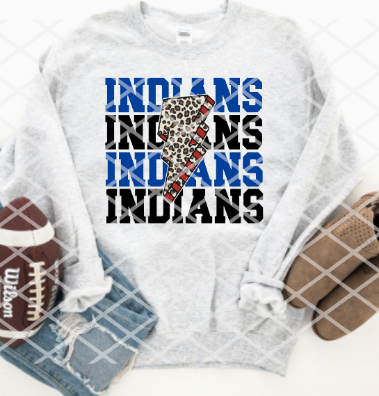 Indians Stacked Bolt Sublimation or HTV Transfer