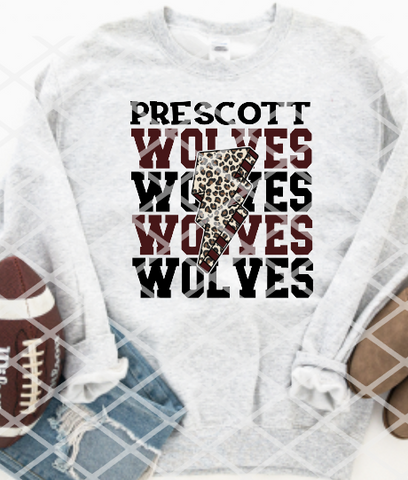 Prescott Wolves Bolt Sublimation or HTV Transfer