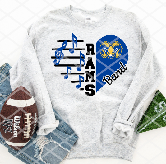 Rams Heart Sublimation or HTV Transfer